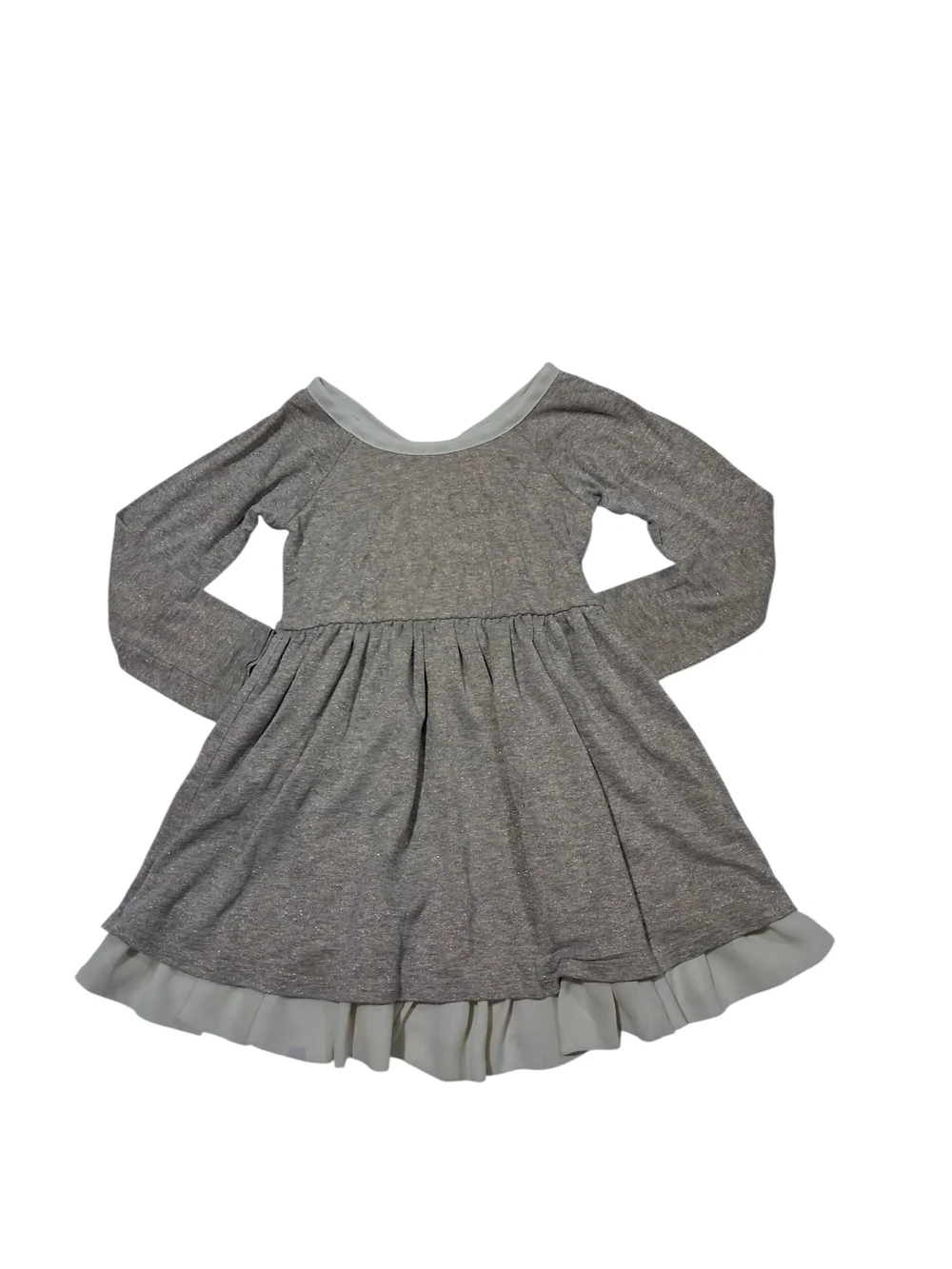 Splendid Girls Gray Long-Sleeve Knit Dress with Ruffle Hem 3T